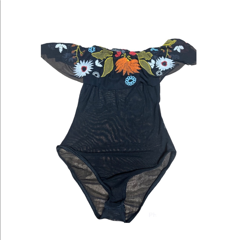 Boo hoo mesh body suit off the shoulder
